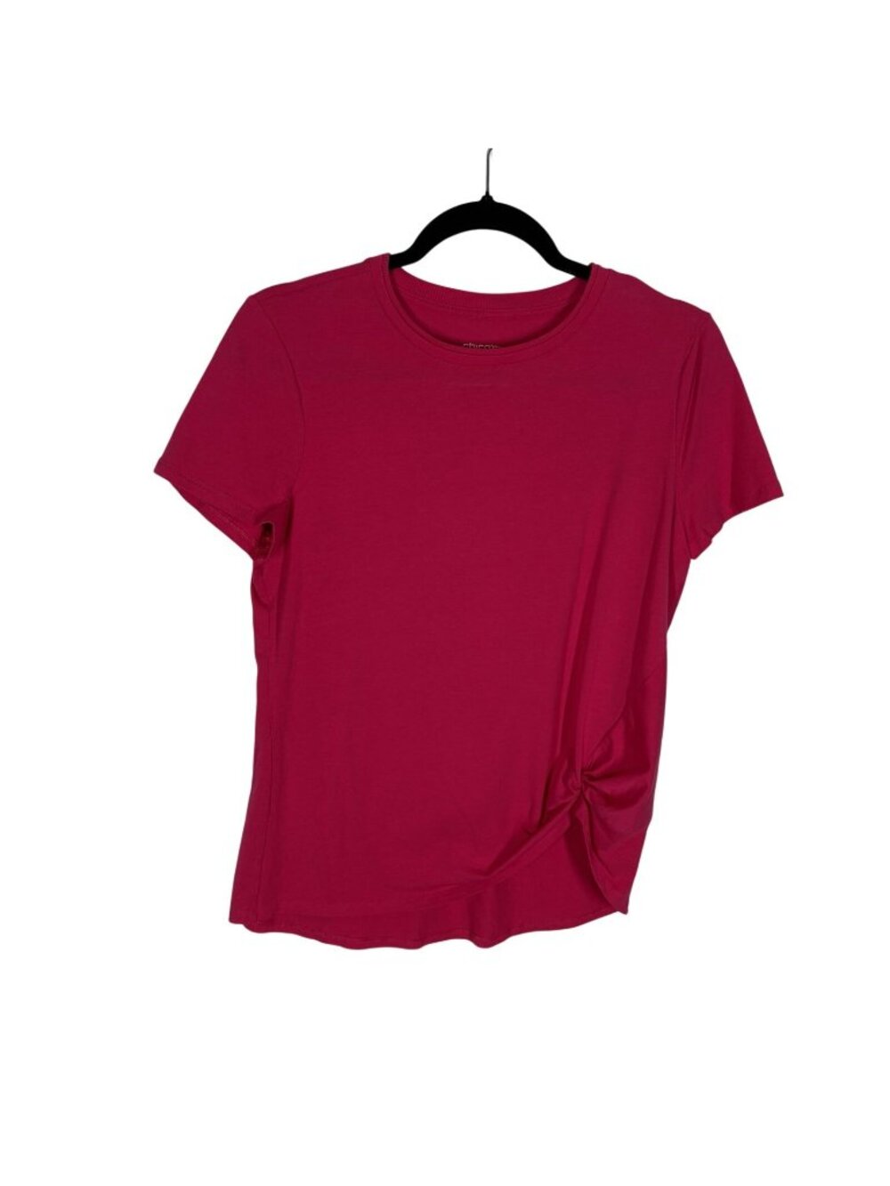 Chicos Women Sz 1 US M Pink Crew Neck Short Sleeve Twist Front The Ultimate Tee